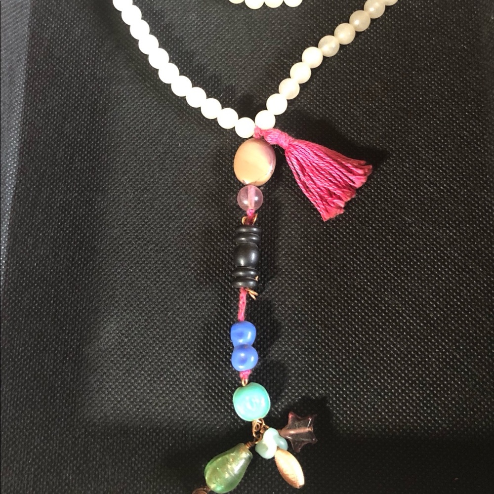 Handmade Long Quartz Beaded Stone Necklace